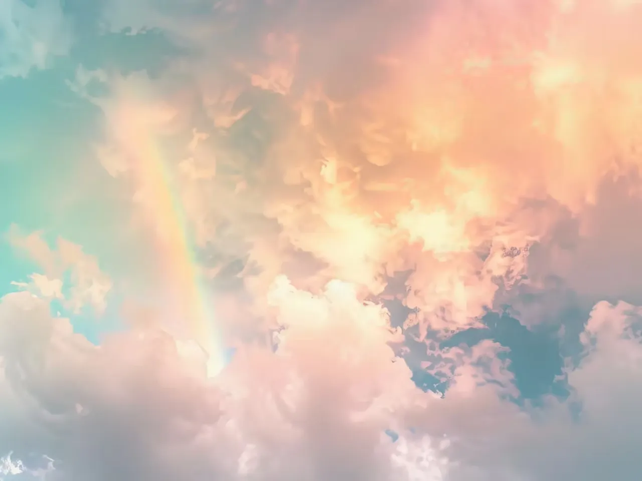 Colourful clouds and a rainbow