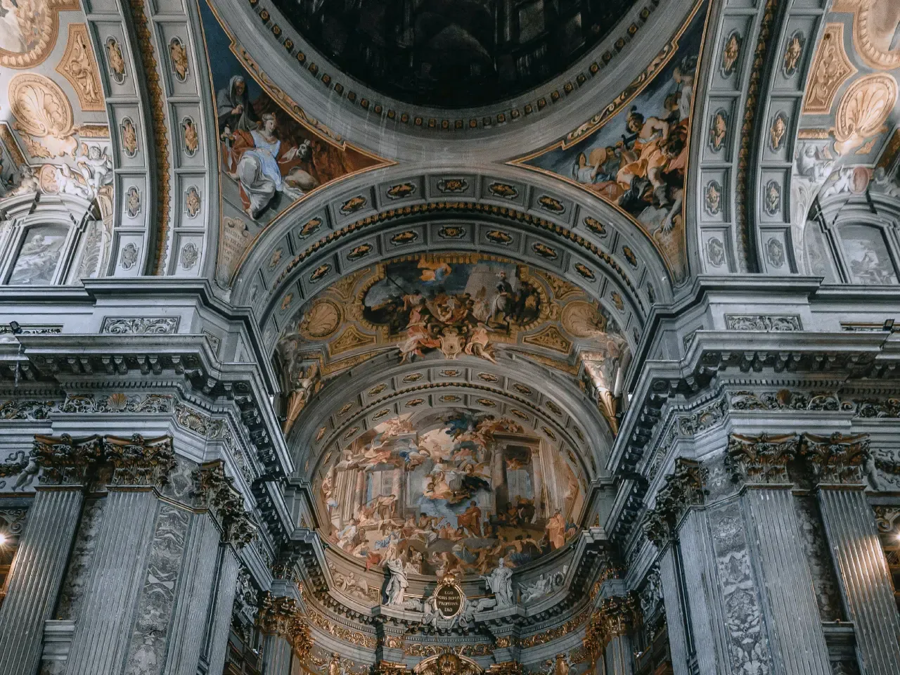 The ornate ceiling of a church